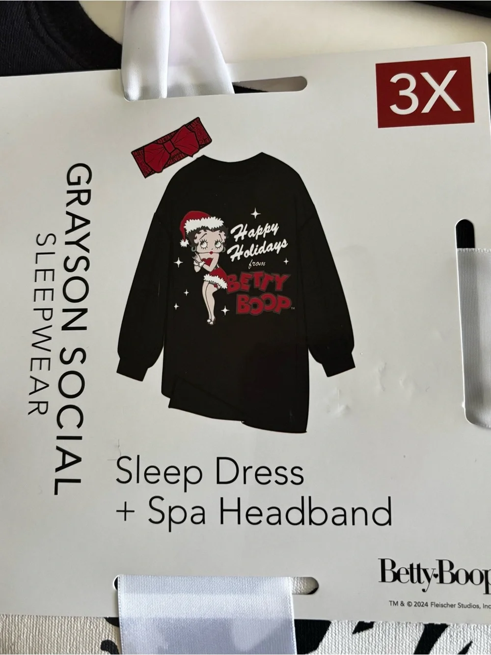 Betty Boop Black Holiday Sleep Sweatshirt Dress with Spa Headband size 3X
